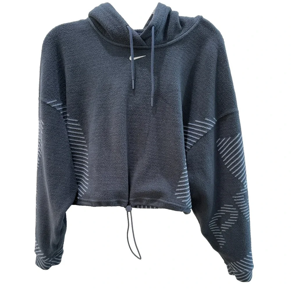 Women's Size Small Nike Pro Therma Fit ADV Fleece Crop‎ Stretch Hoodie Blue